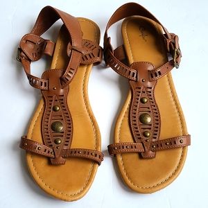Curfew 11 Tan Brown gladiator buckle strap sandals summer vacation beach pool